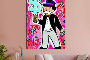 Картина в офис KIL Art Поп-арт мистер Монополия со знаком доллара на розовом фоне 80x54 см (2art_180)