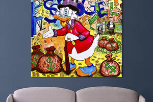 Картина в офис KIL Art Поп-арт одержимый деньгами Скрудж Макдак 80х80 см (1art_16)