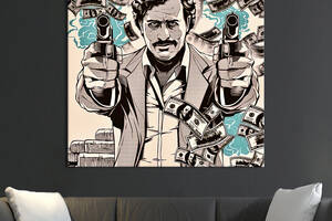 Картина в офис KIL Art Поп-арт Пабло Эскобар с двумя пистолетами 80х80 см (1art_79)