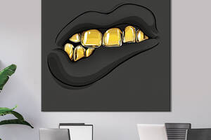 Картина в офис KIL Art Поп-арт рот с золотыми зубами 80х80 см (1art_50)