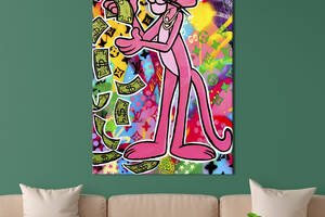 Картина в офис KIL Art Поп-арт Розовая пантера с долларами на пёстром фоне 80x54 см (2art_84)