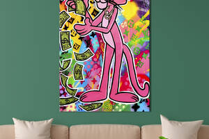 Картина в офис KIL Art Поп-арт Розовая пантера с долларами на пёстром фоне 120x80 см (2art_84)