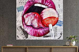 Картина в офис KIL Art Поп-арт розовые губы и леденец 50х50 см (1art_10)