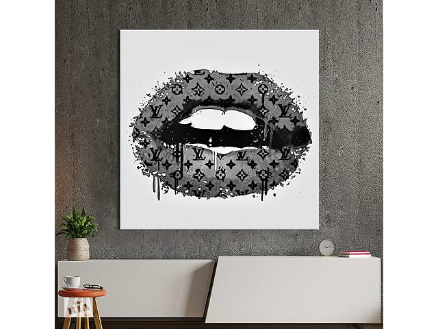 Картина в офис KIL Art Поп-арт серые губы с узором Louis Vuitton 80х80 см (1art_24)