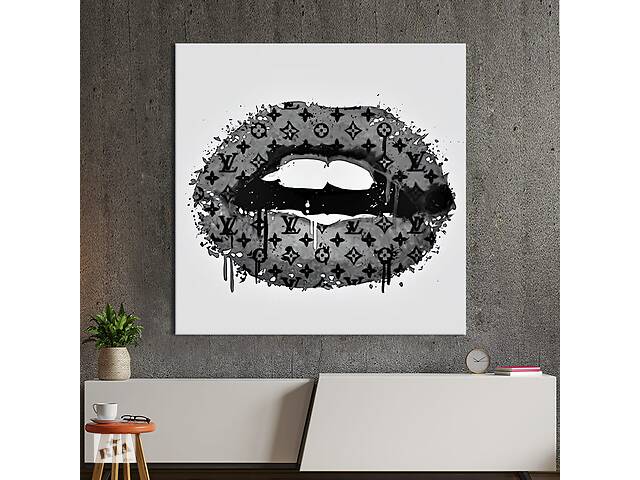 Картина в офис KIL Art Поп-арт серые губы с узором Louis Vuitton 50х50 см (1art_24)