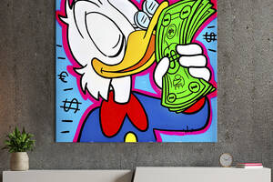 Картина в офис KIL Art Поп-арт Скрудж Макдак и запах денег 80х80 см (1art_76)
