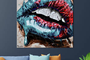Картина в офис KIL Art Поп-арт соблазнительные губы в синей помаде 80х80 см (1art_32)
