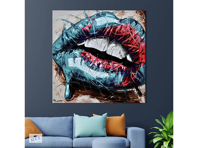 Картина в офис KIL Art Поп-арт соблазнительные губы в синей помаде 50х50 см (1art_32)