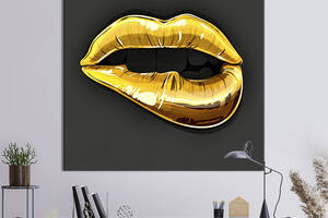 Картина в офис KIL Art Поп-арт страстные золотые губы 80х80 см (1art_51)