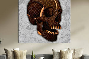 Картина в офис KIL Art Поп-арт стильный коричневый череп от Louis Vuitton 80х80 см (1art_60)