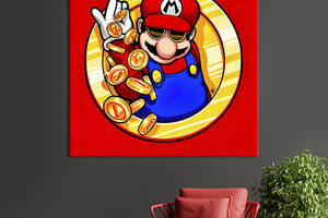 Картина в офис KIL Art Поп-арт Супер Марио с золотыми монетами 80х80 см (1art_44)