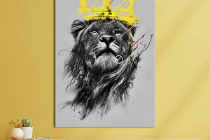 Картина в офис KIL Art Поп-арт царь зверей лев в короне 80x54 см (2art_53)