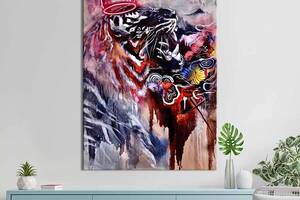 Картина в офис KIL Art Поп-арт тигр с неоновой короной 120x80 см (2art_317)