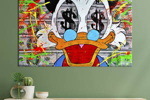 Картина в офис KIL Art Поп-арт утка Скрудж Макдак со знаками доллара в глазах 80x54 см (2art_81)