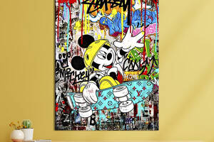 Картина в офис KIL Art Поп-арт веселый Микки Маус на скейте 80x54 см (2art_79)