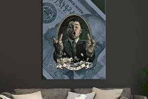 Картина в офис KIL Art Поп-арт Волк с Уолл-стрит на фоне долларов 80x54 см (2art_86)