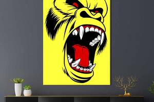 Картина в офис KIL Art Поп-арт злая горилла на жёлтом фоне 120x80 см (2art_213)