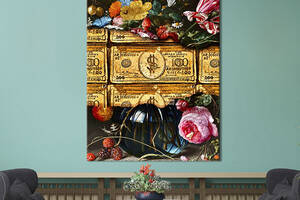 Картина в офис KIL Art Поп-арт золотые доллары и букет цветов 80x54 см (2art_178)