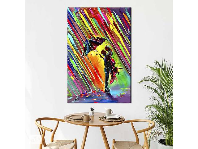 Картина в офис KIL Art Романтическая пара под дождем из красок 80x54 см (2art_209)