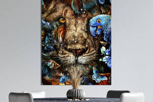 Картина в офис KIL Art Сказочный лев среди птиц, бабочек и рыб 80x54 см (2art_47)