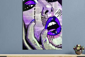 Картина в офис KIL Art Соблазнительная поп-арт девушка с синей помадой 80x54 см (2art_22)
