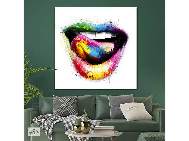 Картина в офис KIL Art Соблазнительные разноцветные губы 80х80 см (1art_4)