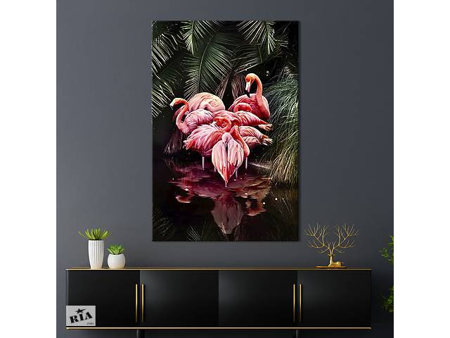 Картина в офис KIL Art Стая розовых фламинго на экзотическом пруду 120x80 см (2art_52)