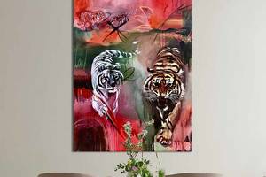 Картина в офис KIL Art Тигры на абстрактном фоне 120x80 см (2art_329)