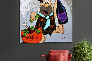 Картина в офис KIL Art Веселый Фред Флинтстоун с бутылкой шампанского 80х80 см (1art_8)