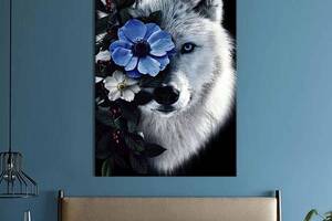 Картина в офис KIL Art Волк с голубыми цветами 120x80 см (2art_313)