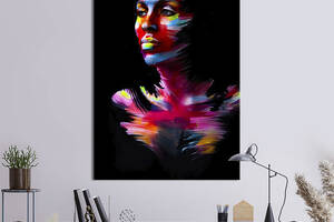 Картина в офис KIL Art Задумчивая девушка в ярких красках на чёрном фоне 80x54 см (2art_71)
