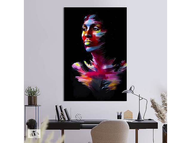 Картина в офис KIL Art Задумчивая девушка в ярких красках на чёрном фоне 120x80 см (2art_71)
