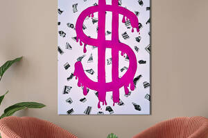 Картина в офис KIL Art Знак доллара в розовом цвете 51x34 см (2art_160)