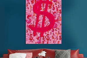 Картина в офис KIL Art Знаки доллара в розовом цвете 120x80 см (2art_302)