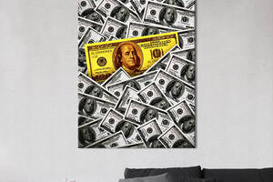 Картина в офис KIL Art Золотая стодолларовая купюра среди кучи денег 120x80 см (2art_236)