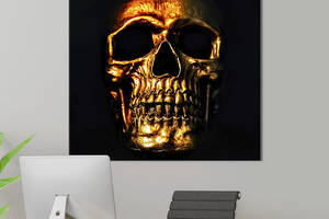 Картина в офис KIL Art Золотой череп на чёрном фоне 50х50 см (1art_29)