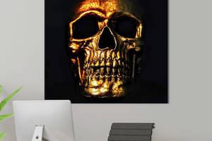 Картина в офис KIL Art Золотой череп на чёрном фоне 80х80 см (1art_29)