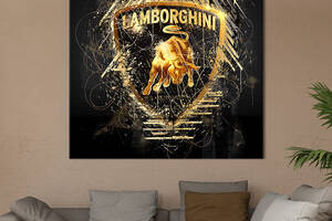 Картина в офис KIL Art Золотой логотип Lamborghini с быком 80х80 см (1art_6)