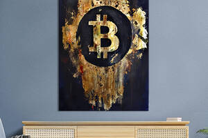 Картина в офис KIL Art Золотой символ биткоин 80x54 см (2art_62)