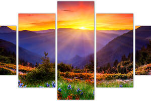 Картина из 5 частей на холсте KIL Art Красочный пейзаж лесных гор и закат солнца 162x80 см (m52_L_40)