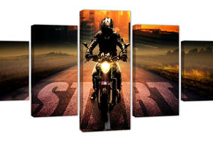 Картина из 5 частей на холсте KIL Art Мотоциклист на байке 112x54 см (m52_M_3)