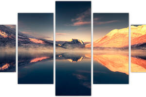 Картина из 5 частей на холсте KIL Art Пейзаж снежных гор с озером и восходом солнца 187x94 см (m52_XL_47)