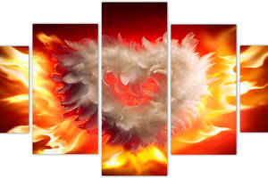 Картина из 5 частей на холсте KIL Art Пылающее сердце в виде перьев 162x80 см (m52_L_36)