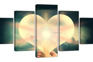 Картина из 5 частей на холсте KIL Art Сердце в руках на фоне облаков 162x80 см (m52_L_17)