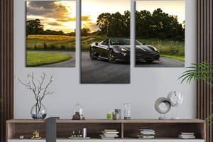Картина из трех панелей KIL Art Чёрная Ferrari Scuderia Spider с открытым верхом 96x60 см (1318-32)
