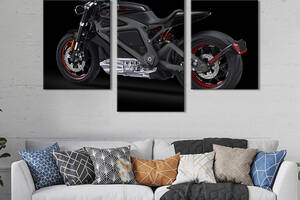 Картина из трех панелей KIL Art Чёрный мотоцикл Harley-Davidson 96x60 см (1328-32)