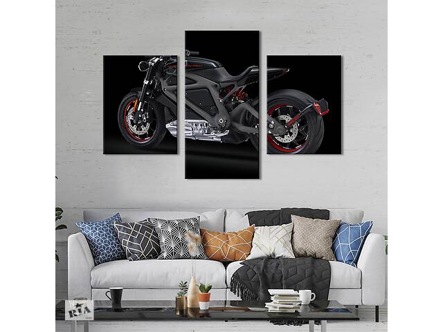 Картина из трех панелей KIL Art Чёрный мотоцикл Harley-Davidson 141x90 см (1328-32)