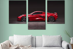 Картина из трех панелей KIL Art Красный Chevrolet Corvette 96x60 см (1261-32)
