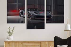 Картина из трех панелей KIL Art Красивый серый Lamborghini 96x60 см (1263-32)