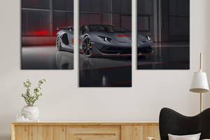 Картина из трех панелей KIL Art Красивый серый Lamborghini 141x90 см (1263-32)
